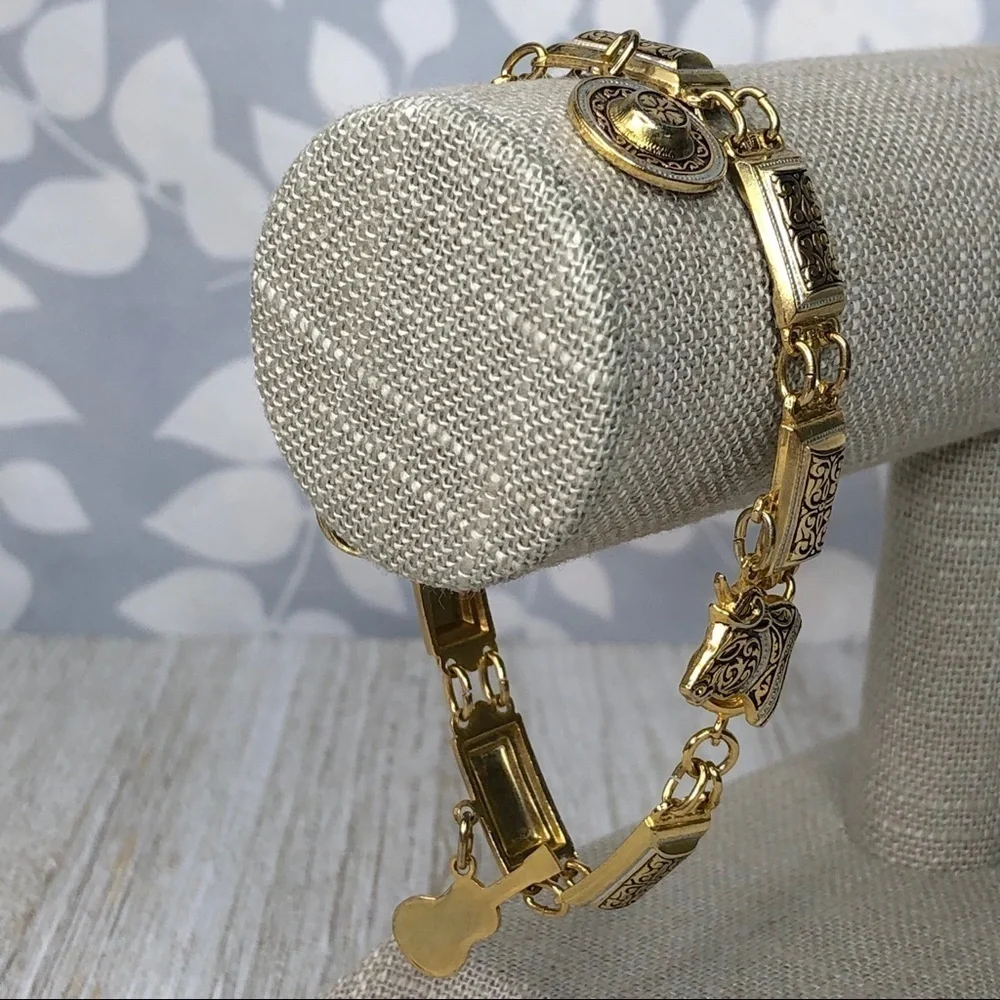 Arabesque Damascene Spanish Charm Link Bracelet